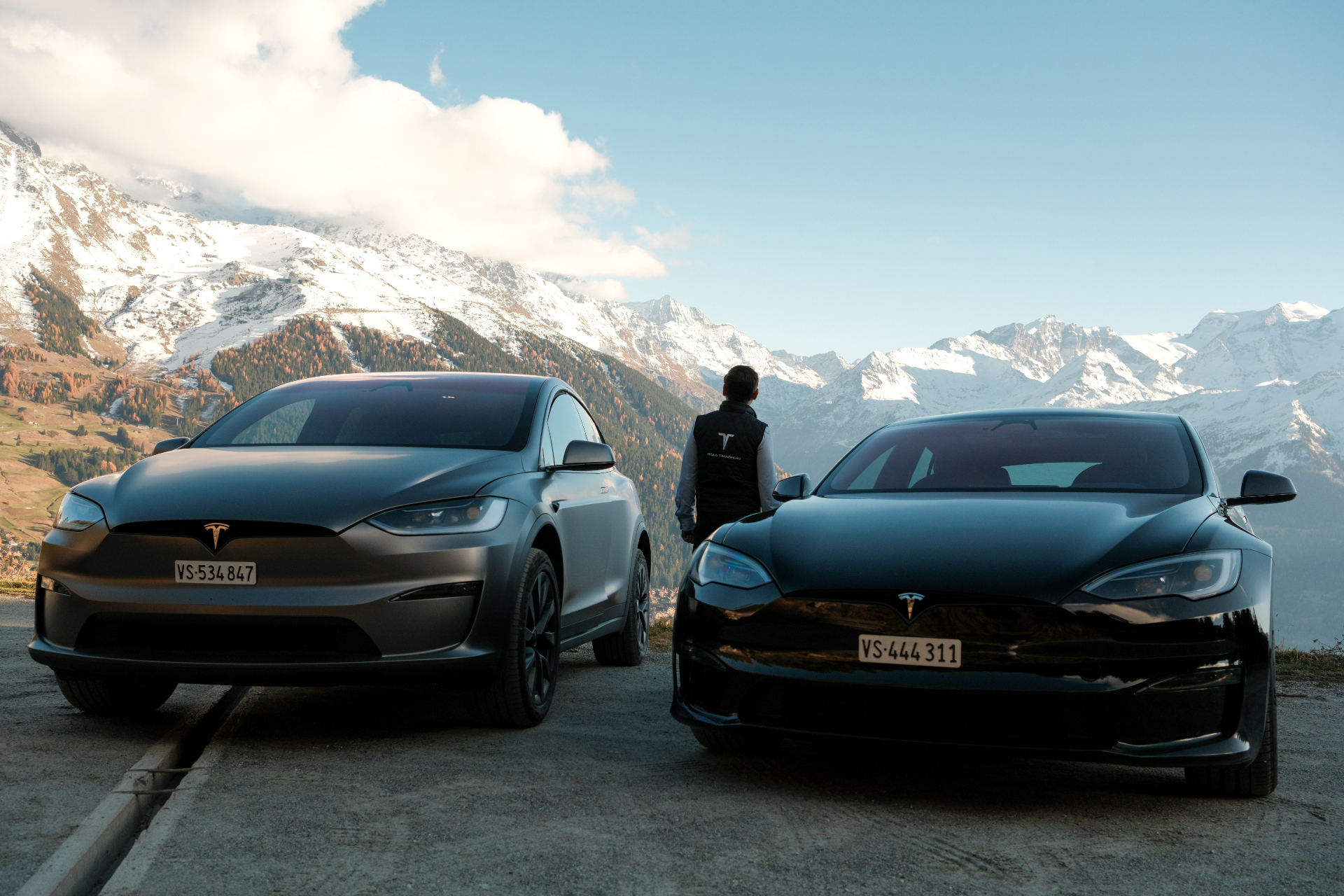 Tesla Transfers fleet in the Swiss Alps above Verbier